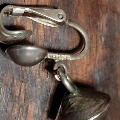 Lot 145: Navajo Sterling Squash Blossom Dangle Earrings and Mexican Pre-1948 Sterling & Amethyst Screwback Earrings