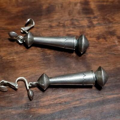Lot 145: Navajo Sterling Squash Blossom Dangle Earrings and Mexican Pre-1948 Sterling & Amethyst Screwback Earrings