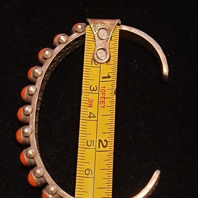 Lot 153: Navajo Sterling & Coral Stamped Cuff Bracelet