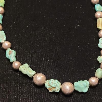 Lot 154: Old Pawn Sterling Beads and Turquoise Necklace