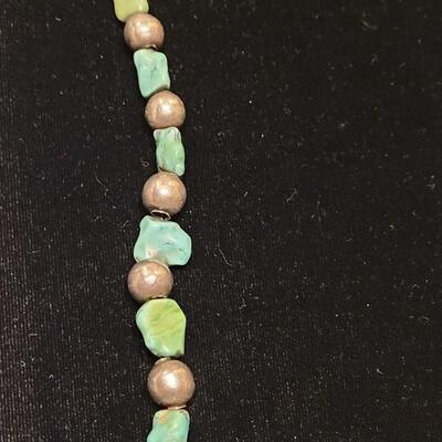 Lot 154: Old Pawn Sterling Beads and Turquoise Necklace