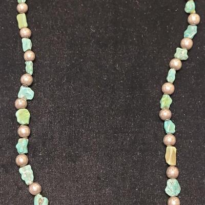 Lot 154: Old Pawn Sterling Beads and Turquoise Necklace