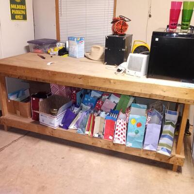 Huge wooden work bench table (items on or near table are NOT included)