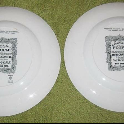 MS Adams China Currier & Ives 2 Dinner Plates Yosemite Valley Bridal Veil Falls Teepee