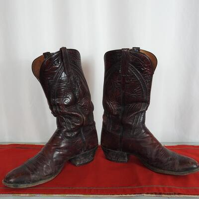 Pair of menâ€™s leather cowboy boots by Lucchese of San Antonio