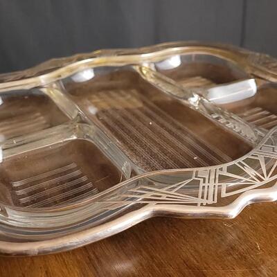 Lot 162: Antique Sterling Silver Inlay Fancy Glass Serving Dish Portioned