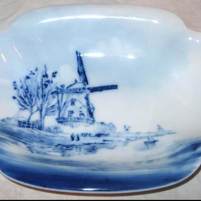 MS Antique Blue Delft Serving Bowl Rosenthal Germany Windmill 1920s