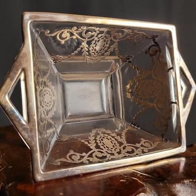 Lot 165: Antique HEISEY Sterling Silver Inlay Candy Dish