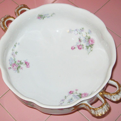 MS Antique Haviland Soup Tureen Pink Roses Gold Trim France