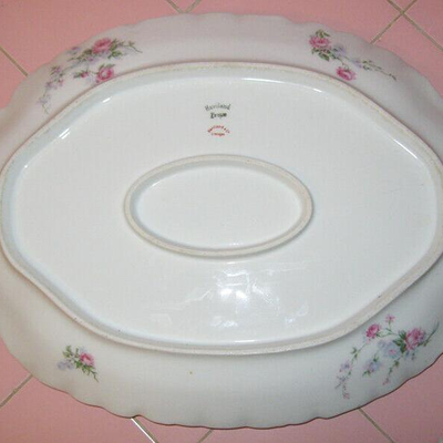 MS Antique Haviland France 16" Serving Platter Pink Roses Gold Trim