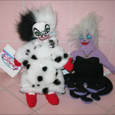 MS 2 Disney Plush Characters Cruella DeVille + Ursala 101 Dalmations / Little Mermaid