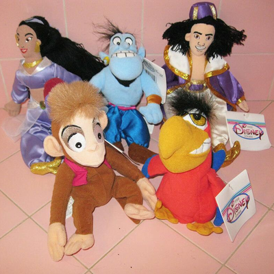 MS 5 Disney Plush Figures Aladdin Jasmine Genie Iago Abu