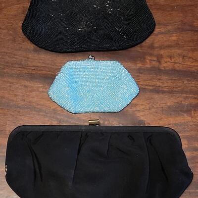 Lot 178: (2) Vintage Handbags & a Coin Purse- 2 Beaded and 1 Black Fabric