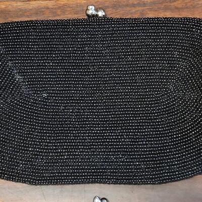 Lot 178: (2) Vintage Handbags & a Coin Purse- 2 Beaded and 1 Black Fabric
