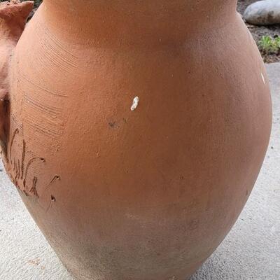 Lot 201: Vintage Large Terracotta Vase with a Cow