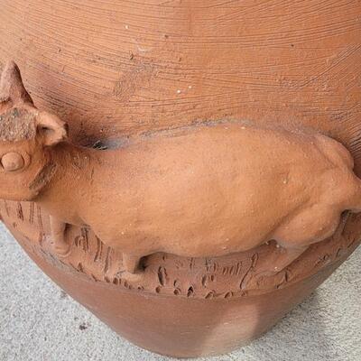 Lot 201: Vintage Large Terracotta Vase with a Cow