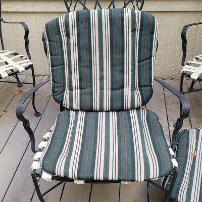 Lot 205: Vintage Outdoor Metal Chairs with Woven Seat and Cushions