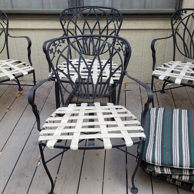Lot 205: Vintage Outdoor Metal Chairs with Woven Seat and Cushions