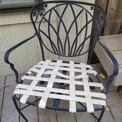 Lot 205: Vintage Outdoor Metal Chairs with Woven Seat and Cushions