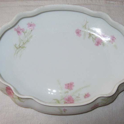 MS Antique Haviland Covered Serving Bowl Pink Flowers Gold Accent France
