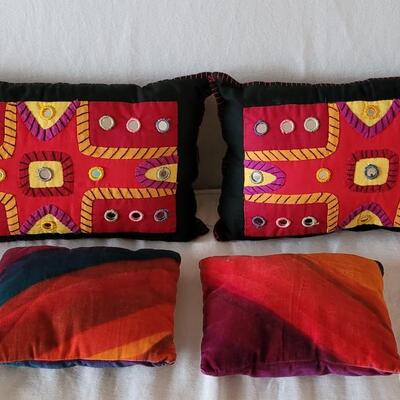 Lot 209: (2) Sheesha Style Pillows and 2 Small Velvet Pillows
