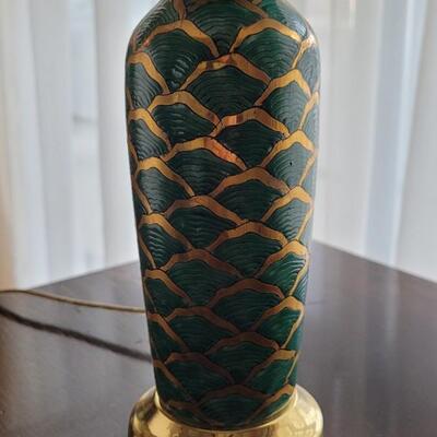 Lot 225: Small Brass and Green Enamel Lamp