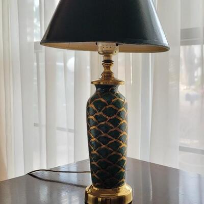 Lot 225: Small Brass and Green Enamel Lamp