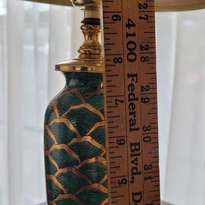Lot 225: Small Brass and Green Enamel Lamp