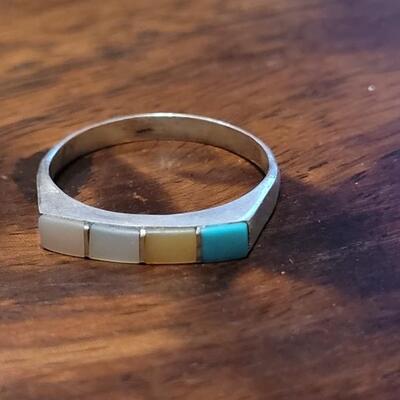 Lot 241: Sterling Turquois and Mother of Pearl Ring