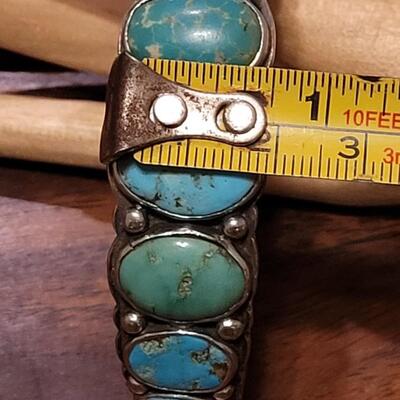 Lot 245: Old Pawn Navajo Sterling Stamped Turquoise Cuff Bracelet