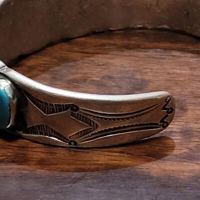 Lot 245: Old Pawn Navajo Sterling Stamped Turquoise Cuff Bracelet