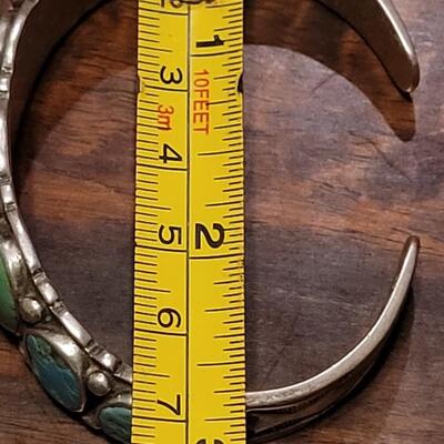 Lot 245: Old Pawn Navajo Sterling Stamped Turquoise Cuff Bracelet