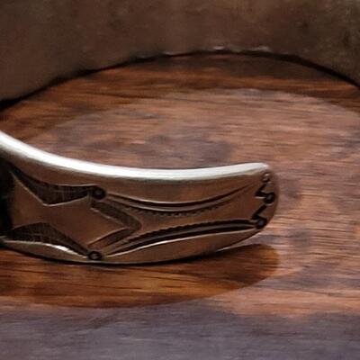 Lot 245: Old Pawn Navajo Sterling Stamped Turquoise Cuff Bracelet