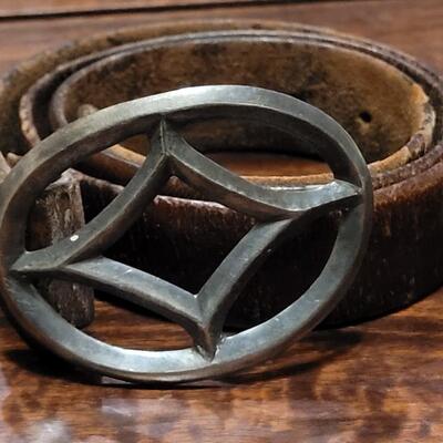 Lot 246: Old Pawn Navajo Sterling Belt Buckle and Leather Belt