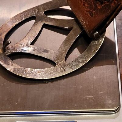 Lot 246: Old Pawn Navajo Sterling Belt Buckle and Leather Belt