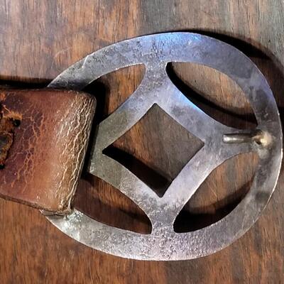 Lot 246: Old Pawn Navajo Sterling Belt Buckle and Leather Belt