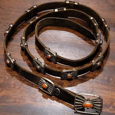 Lot 247:  Vintage Sterling and Coral Concho Belt