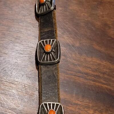 Lot 247:  Vintage Sterling and Coral Concho Belt