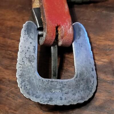 Lot 248: Pre-1948 Mexican Silver And Gold Plated Belt Buckle and Red Leather Belt