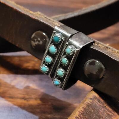 Lot 249: Vintage Turquois Belt Buckle and Brown Leather Belt