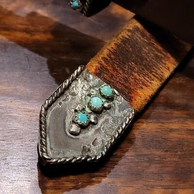 Lot 249: Vintage Turquois Belt Buckle and Brown Leather Belt