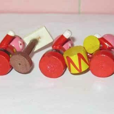 MS Vintage Inarco Christmas Santa Band Cake Decoration 6 pc Wood Hand Painted Japan