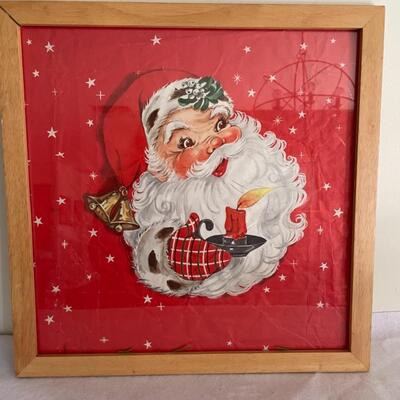 ST VINTAGE FRAMED PAPER SANTA DECORATION