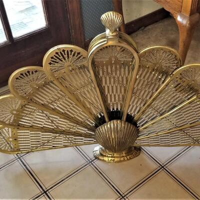 Lot #251  Brass Decor - folding fireplace screen, 2 umbrella holders