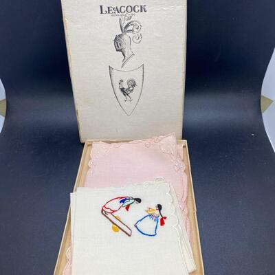 Vintage Embroidered Handkerchiefs Hanky Pocket Square Leacock Cocktail Napkins