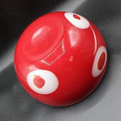 Red with White Circles Murano Style Blown Glass Art Bowl
