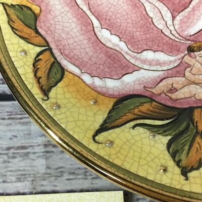 Antique Vintage Veneto Flair Flower Children Hand Etched & Painted Art Plate by V. Tiziano