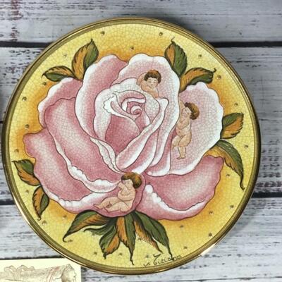 Antique Vintage Veneto Flair Flower Children Hand Etched & Painted Art Plate by V. Tiziano