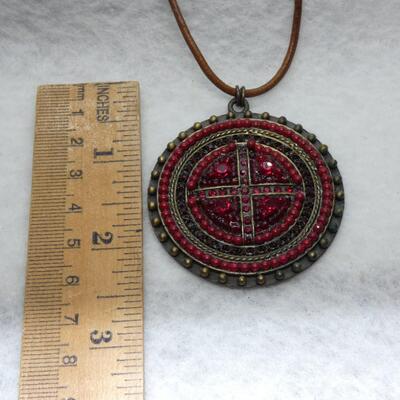 Beaded Medallion Pendant on Leather Cord
