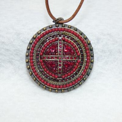 Beaded Medallion Pendant on Leather Cord